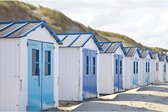 Canvas Schilderij Blauwe Strandhuisjes