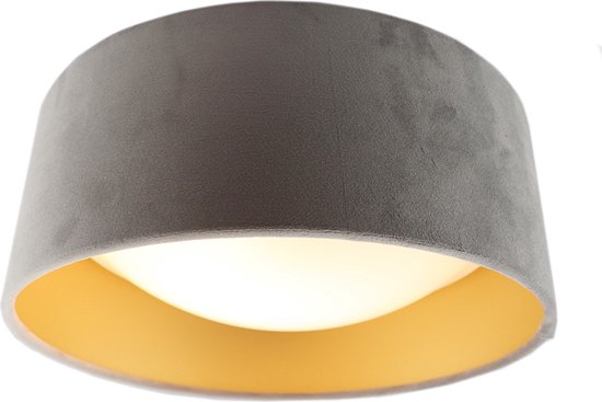 Olucia Dewy - Moderne Plafondlamp - Stof - Goud;Grijs - Rond - 29 cm