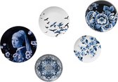 Wandborden set van 5 - Meisje met de Parel - Delfts Blauw - muurdecoratie