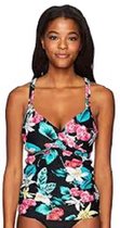 Seafolly Island Vibe Wrap Front Singlet - Zwart / Rood / Groen Gebloemd Tankini Topje - Maat 36 (S)