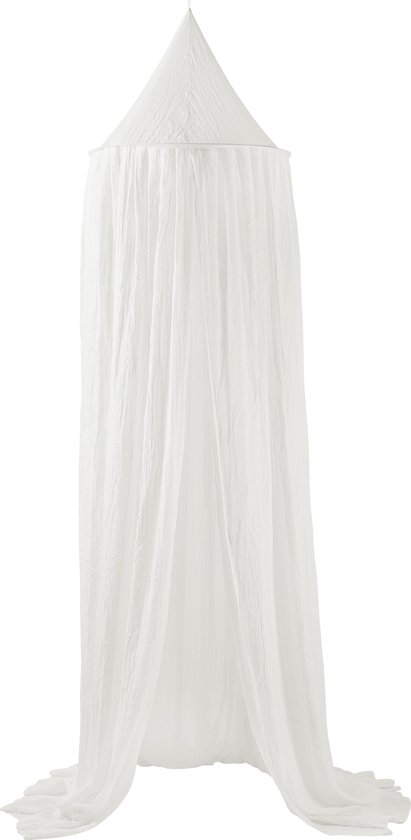 Een witte klamboe met katoenen stof die elegant naar beneden valt.