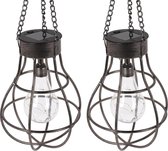 2x Solar hanglantaarns zwart op zonne-energie 26 cm - Tuindecoratie/accessoires - Tuinverlichting - Tuinlampjes - Buiten verlichting - Solar/zonne-energie lampen voor in de tuin