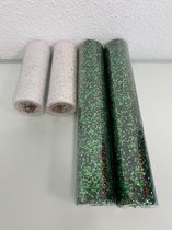 Cadeauverpakking/versiering glitter (groen en wit) - set van 4 rollen