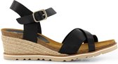 Travelin' Mabella - Leren Dames Sandalen - Sandaletten - Sleehak - Zwart leer - Maat 39