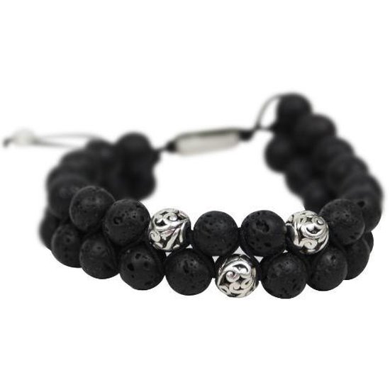 Bracelets en Natuursteen AWEMOZ ® - Bracelets en Perles tressées - Zwart/ Grijs