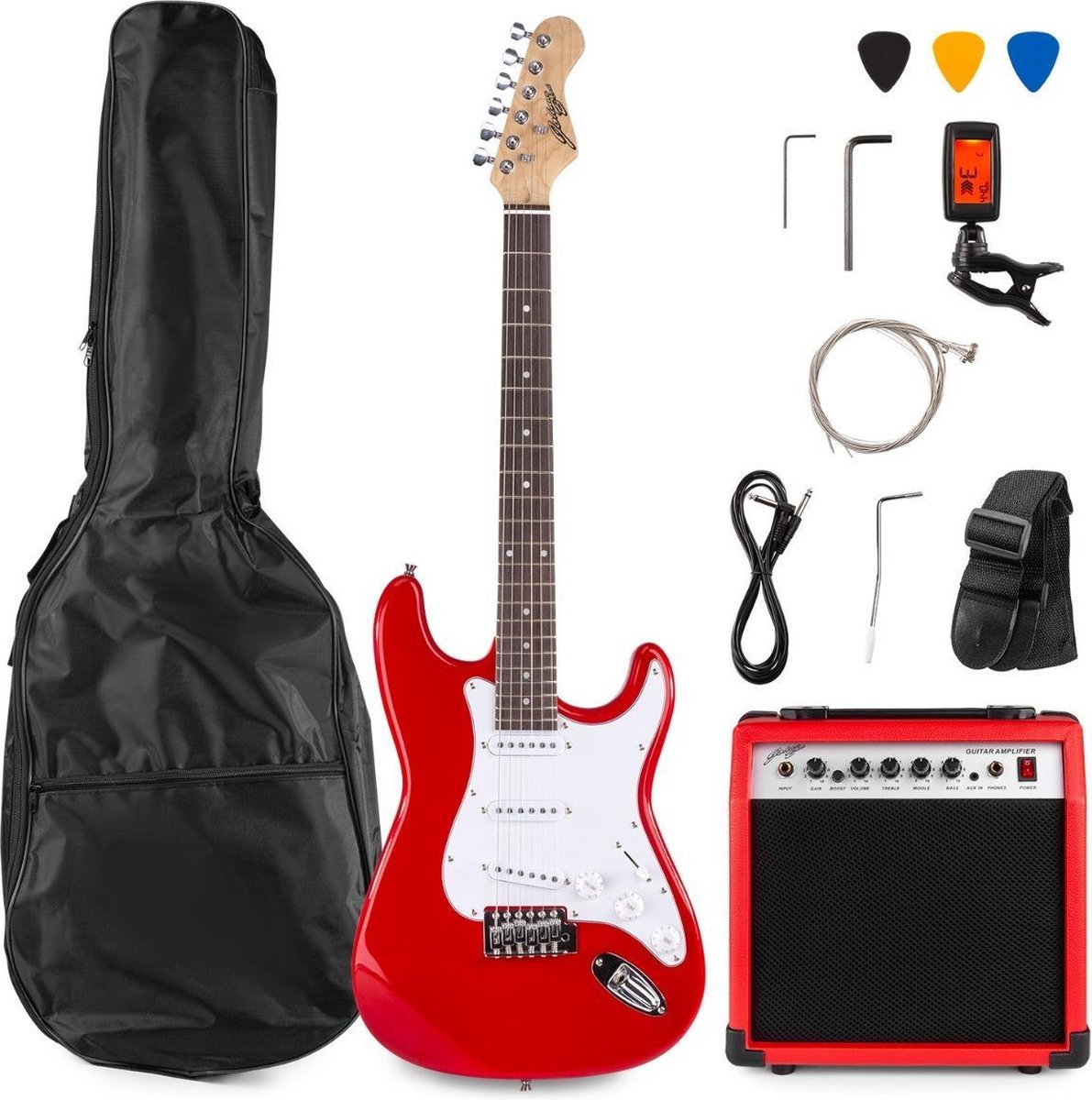 Elektrische gitaar Johnny Brook JB404 elektrische gitaar starterset met rode gitaar,...
