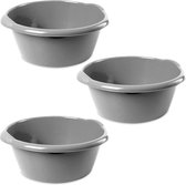 3x Ronde afwasteilen/afwasbakken zilver 15 liter 42 x 17 cm - Florencia teilen - Kunststof/plastic schoonmaakemmer/sopemmer teil