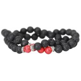 AWEMOZ Natuursteen Armbanden - Zwarte Kralen Armbandjes - 1+3 Rood - Cadeau voor Man en Vrouw - Moederdag Cadeautje