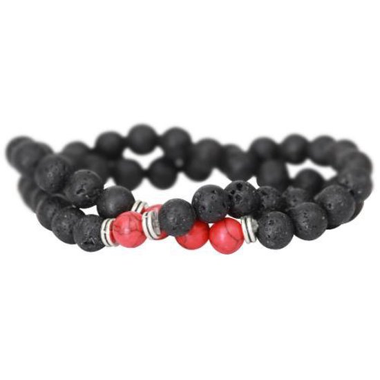Bracelets en Natuursteen AWEMOZ ® - Bracelets en Perles noires - 1 + 3 rouges