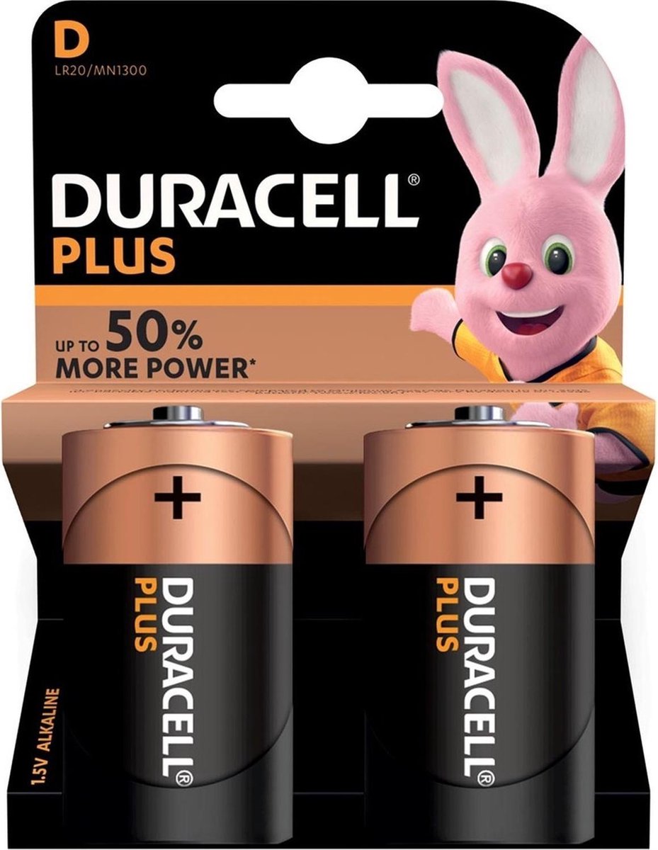 Pack 2 piles alcalines Duracell Plus 1.5 V LR20 Noir - Piles