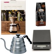 Hario V60 slow coffee kit + Hario V60 Weegschaal + Hario V60 Waterketel 1.2 liter + Bristot Diamante 100% Arabica gemalen koffie