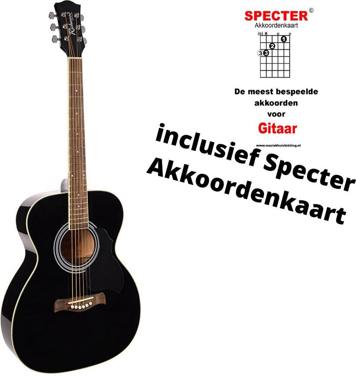 Richwood Zwarte Akoestische gitaar met handige akkoordenkaart
