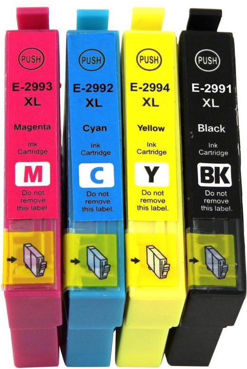 Huismerk Cartridges voor Epson 29 , Epson 29XL multipack van 4 stuks (1*BK, 1*C,M,Y) geschikt voor printers Epson Expression Home XP-245 , XP-247 , XP-255 , XP-257, XP-332, XP-335, XP-342, XP-345, XP-352, XP-355