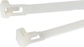 Kortpack - Hersluitbare Kabelbinders/ Tyraps 540mm lang x 7.6mm breed - Wit - Treksterkte: 24.2KG - Bundeldiameter: 140mm - 100 stuks - (099.1011)