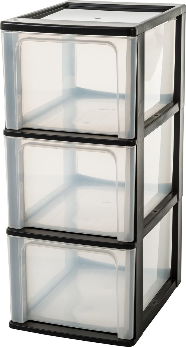 IRIS Organizer Chest ladesysteem A4 - 3 diepe lades - 3 x 13L - Kunststof - Zwart/Transparant