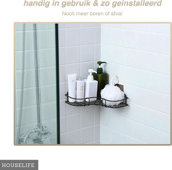 HouseLife™ Doucherek zonder boren - zwart - Zelfklevend - douchemand - badkamer doucherek – 30 cm - incl. 2 sterke muurstickers - HouseLife