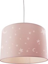 Olucia Stars - Kinderkamer hanglamp - Stof - Wit;Roze - Cilinder - 30 cm