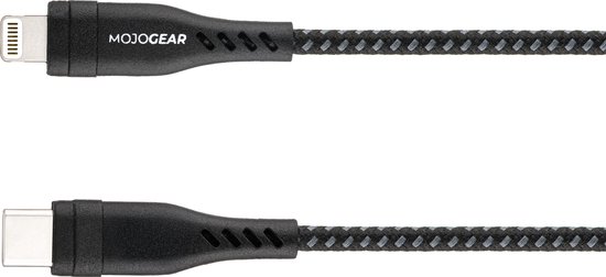 MOJOGEAR Lightning naar USB-C kabel - 1,5 meter kabel - Extra Sterk nylon - Snelladen kabel voor iPhone X / 11 / 12 / 13 / 14 - Zwart/Donkergrijs