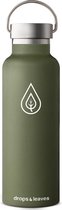 drops & leaves Thermosfles in Roestvrij Staal RVS - Drinkfles - 500ML - Army Green