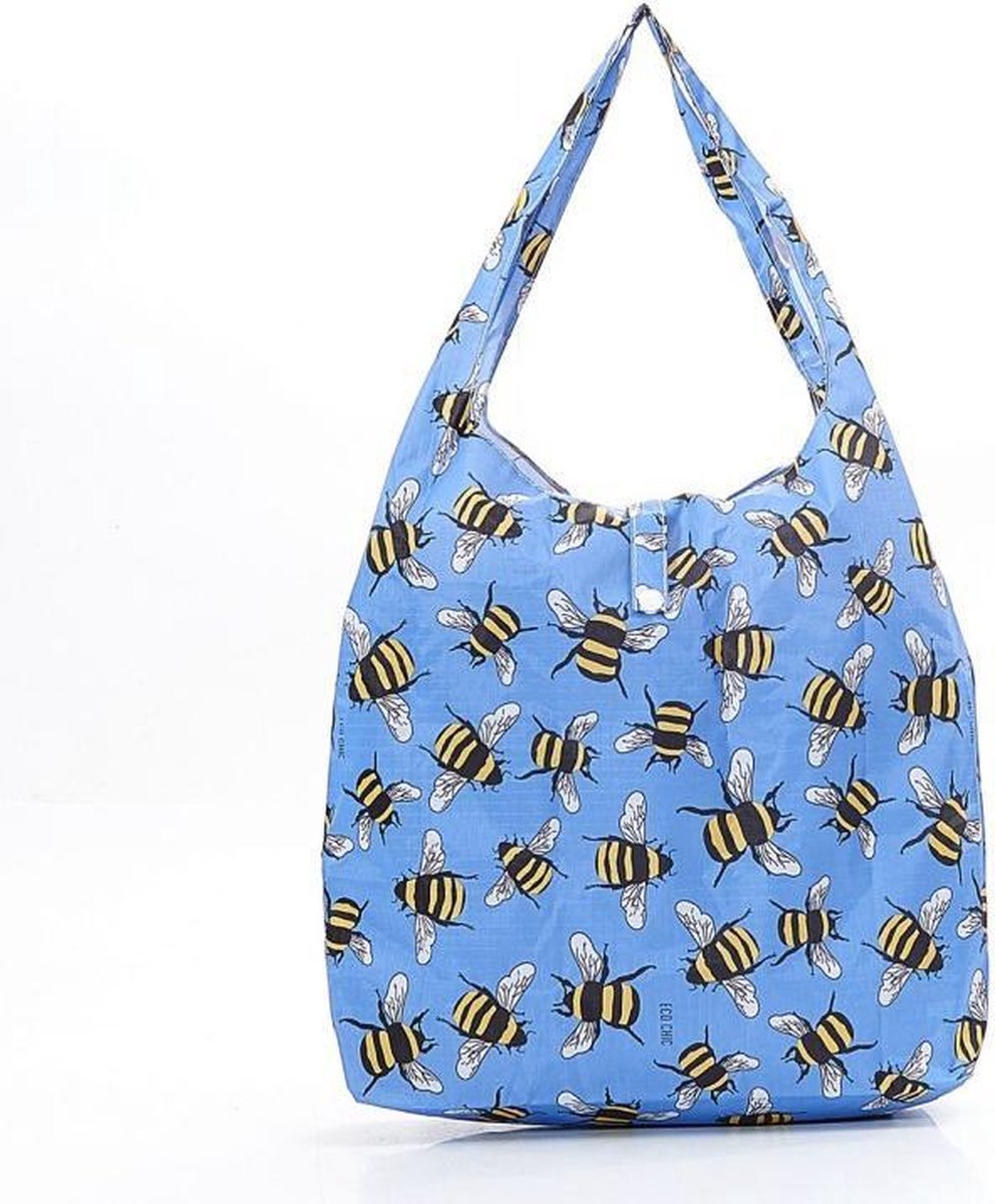 Shopper Tas Bij Blauw Gerecycleerd Nylon Opvouwbaar Waterdicht 56 x 38 x 10 cm