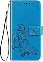 Klavertje vier blauw agenda wallet case hoesje Telefoonhoesje geschikt voor Samsung Galaxy A21s