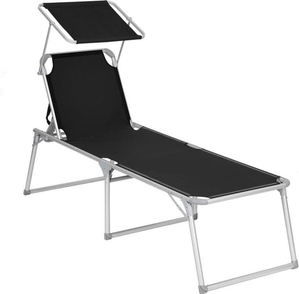 Hoog opklapbare ligstoel - Zonnebank met afneembare hoofdsteun en verstelbare parasol - Roestvrij aluminium, Ademend, Verstelbaar - Antraciet - 200x65x48