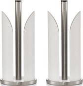 2x Witte metalen keukenrolhouders rond 15 x 31 cm - Zeller - Keukenbenodigdheden - Keukenaccessoires - Keukenpapier/keukenrol houders - Houders/standaards voor in de keuken