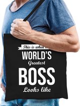 Worlds greatest BOSS cadeau tasje zwart voor heren - verjaardag / kado tas / katoenen shopper voor een baas / boss