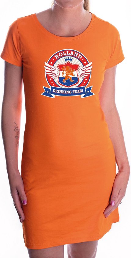 Koningsdag Willem drinking team jurkje  oranje dames - Koningsdag kleding XL