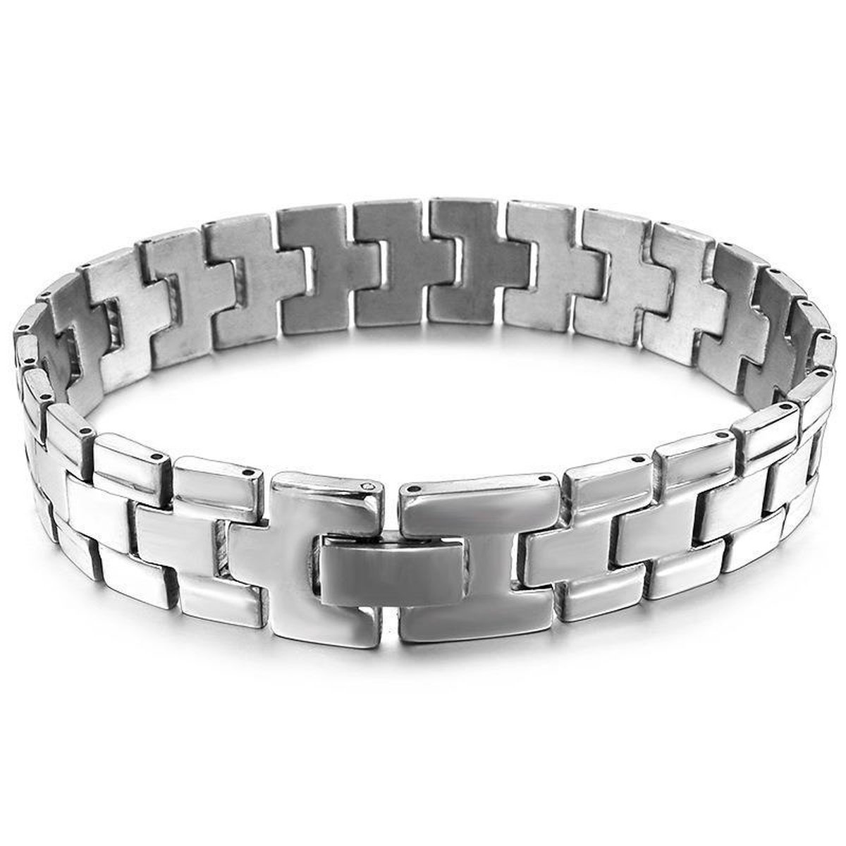 Zilver kleurige Heren Armband - Horlogeband stijl - Staal - 13mm - Schakelarmband - Armbanden - Papa Cadeau Voor Mannen - Vaderdag
