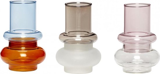 Ensemble de 3 vases en verre - Bleu / Ambre, Rose / Clair, Fumé / Givre
