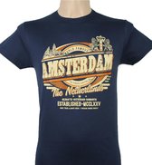 T Shirt ByKemme Navy World Famous Amsterdam The Proud Capitol of the Netherlands Heldhaftig Vastberaden Barmhartig Established MCCLXXV Unisex Maat - XXL