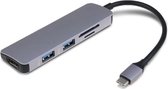 DrPhone 5 in 1 USB-C Expander - Type C HUB - USB-C -> 4K HDMI + 2x USB3.0 + SD / Micro SD Card Reader - Adaptateur multifonction - 4K 30hz (3840x2160) - Silver Grey