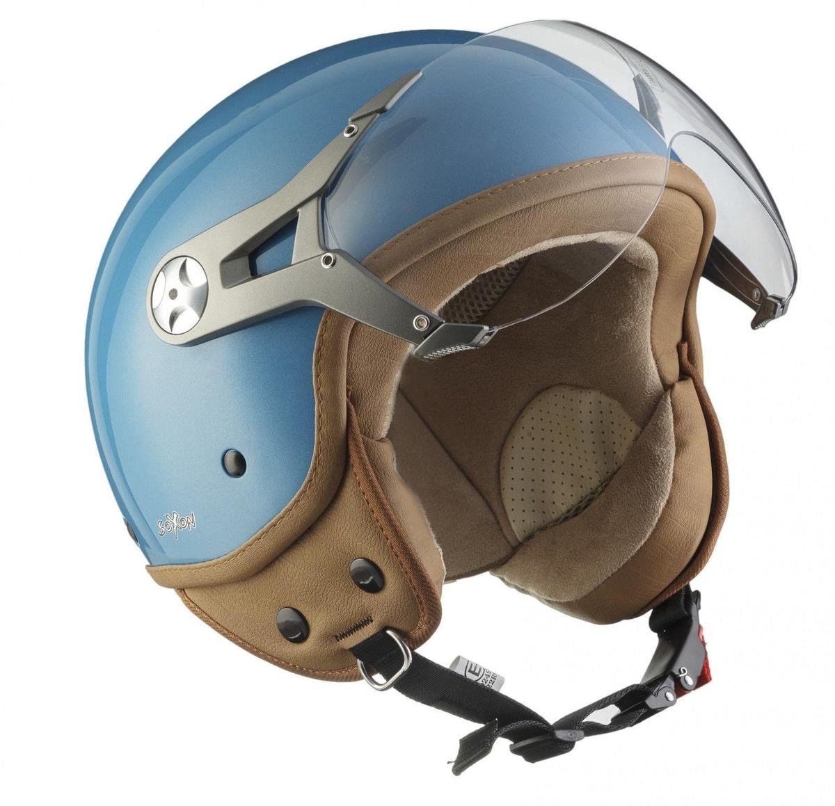 SOXON SP-326 Mono Blauw jethelm S Small 55-56cm hoofdomtrek, met vizier, motorhelm, scooterhelm, open jet helm voor dames, heren voor motor en scooter