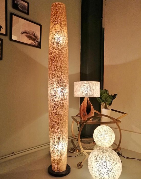 Vloerlamp woonkamer Design Staande lamp cone gold capiz shell schelp