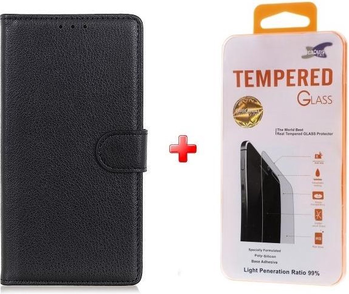 Nokia 1.3 wallet agenda hoesje zwart + glas screenprotector