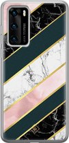 Huawei P40 hoesje siliconen - Marmer strepen | Huawei P40 case | multi | TPU backcover transparant