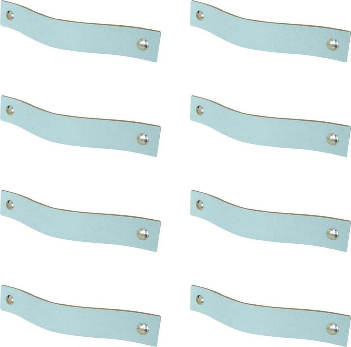8x Leren handgrepen 'platte greep' - maat L (22,2 x 2,5 cm) - LICHTBLAUW  - incl. 3 kleuren schroefjes (handgreepjes - leren grepen - greepjes - leren lusjes)