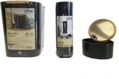 Accessoires badkamer - Set van 3 - Zwart met bamboe - Wattenschijfhouder - Prullenbak 5 ltr - Opbergdoos met spiegelkap