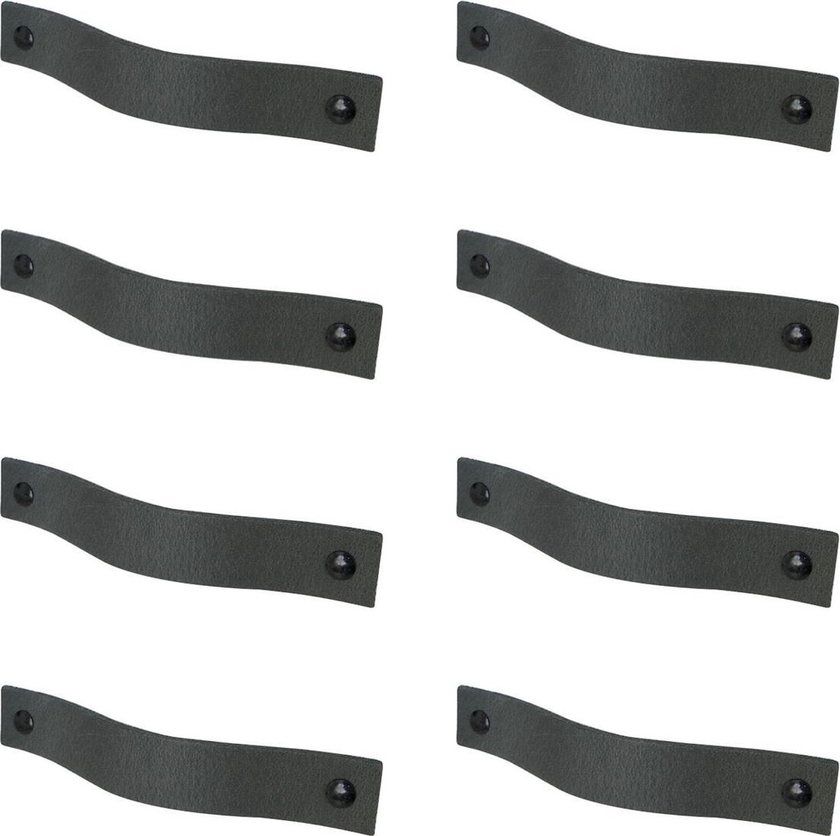 8x leren handgrepen 'platte greep' - maat M (19 x 2,5 cm) - VINTAGE GREY - incl. 3 kleuren schroefjes (handgreepjes - leren grepen - greepjes - leren lusjes)