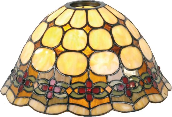LumiLamp Lampenkap Tiffany Ø 25x15 cm Beige Rood Glas Driehoek Glazen Lampenkap