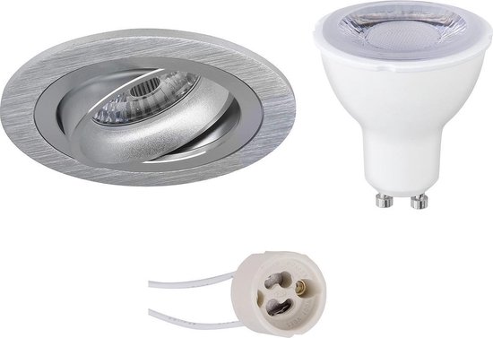 LED Spot Set - Pragmi Alpin Pro - GU10 Fitting - Dimbaar - Inbouw Rond - Mat Zilver - 6W - Natuurlijk Wit 4200K - Kantelbaar Ø92mm