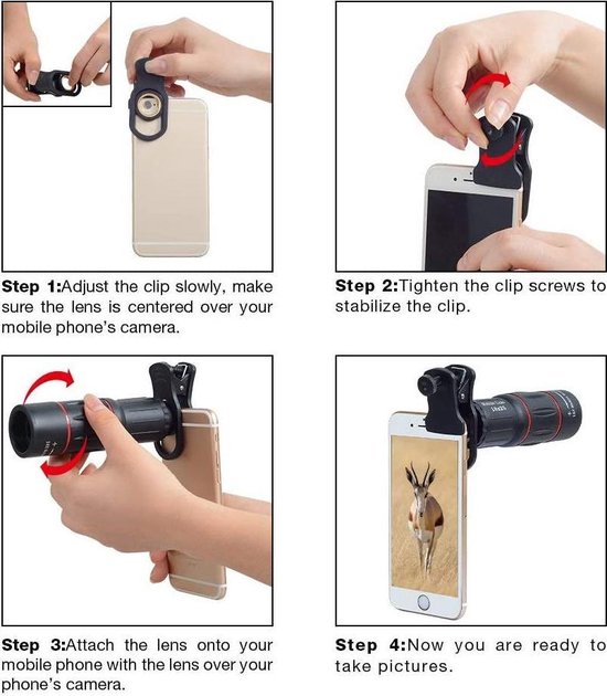 18X smartphone-telelens - plus uitschuifbare Tripod Statiefhouder