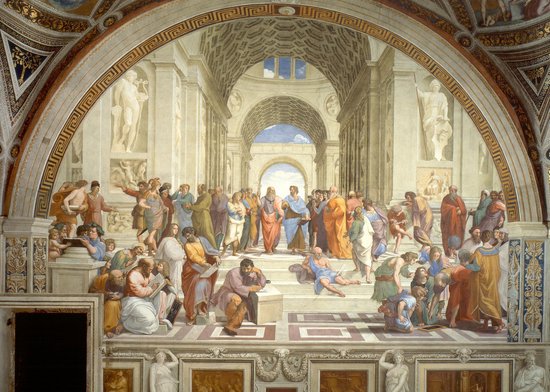 Poster School van Athene - Fresco van Rafaël - Plato, Aristoteles en Socrates - 50x70 cm