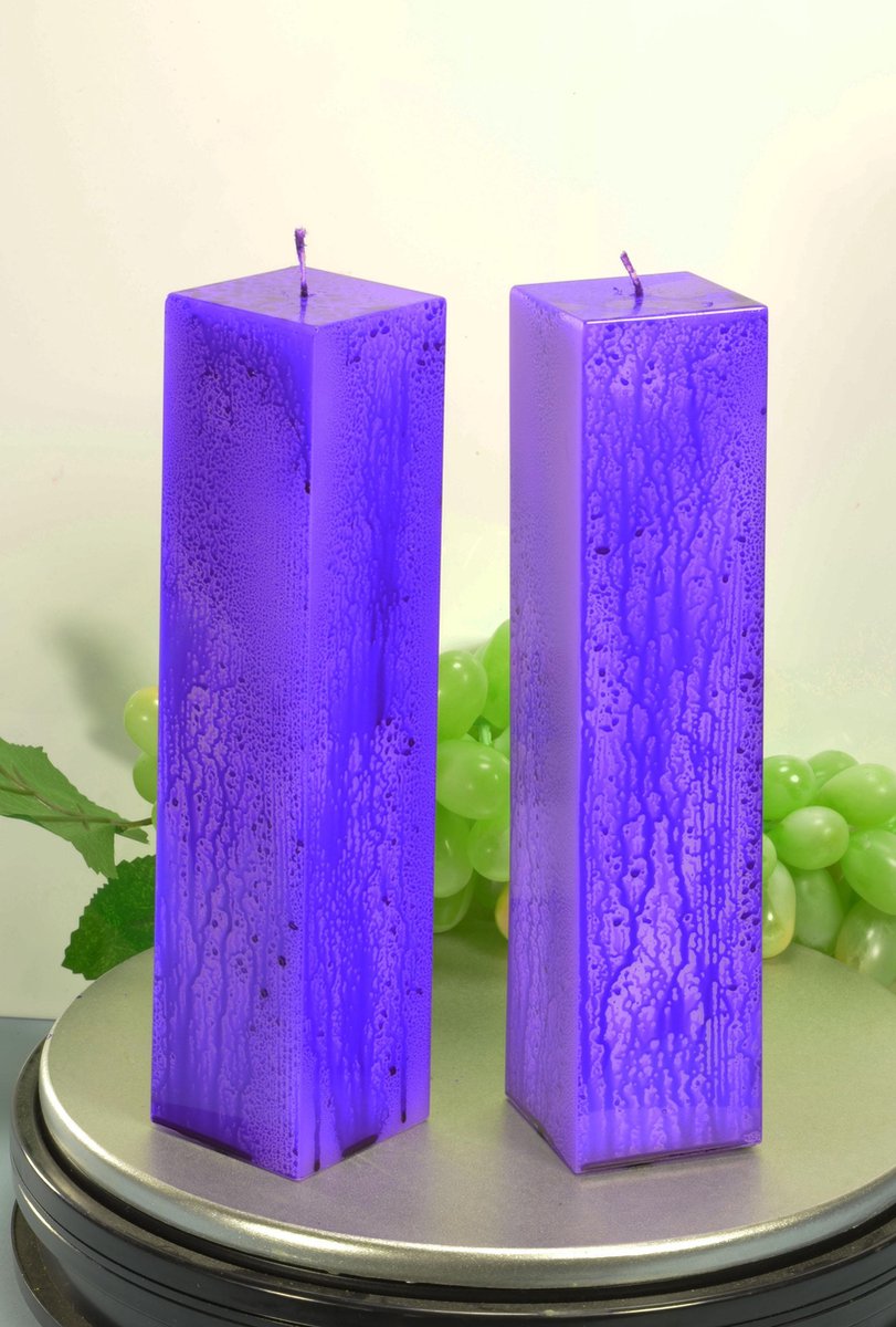 Kwadrant kaars, LILA-PAARS hoogte: 22 cm, type Explosion,  2 STUKS -  Gemaakt door Candles by Milanne