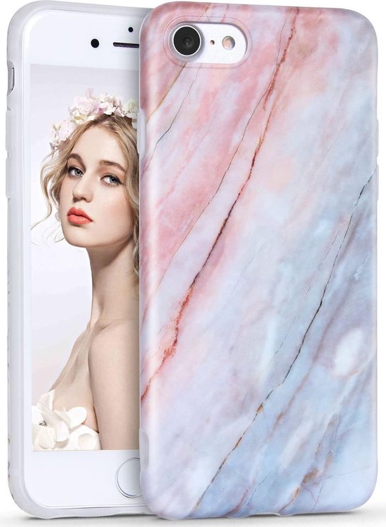 Luxe marmer case voor Apple iPhone 7 - iPhone 8 hoesje roze - blauw - back  cover -... | bol.com