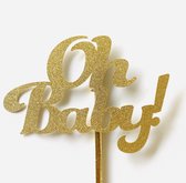 Taartdecoratie versiering| Taarttopper| Cake topper |Baby| Oh Baby| Goud glitter| 14 cm| karton