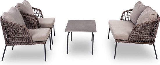 bol.com | Loungeset Lennox voor 4 personen | met 2 stoelen, tafel en 2  persoons bankje