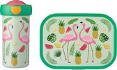 Mepal – Lunchset campus (sb + lb) – schoolbeker en broodtrommel voor kinderen – Tropical Flamingo – bento box - lekvrij