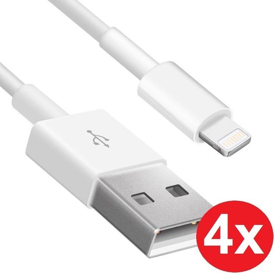 bol.com | 4 Stuks Iphone lader Lightning Iphone kabel naar USB voor Oplader  - 1 Meter Lightning...